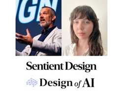 Headshots of Josh Clark and Veronika Kindred promoting the Design of AI podcast and talking about Sentient Design