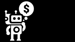 Hero illustration of a robot thinking about money
