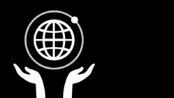 A Global Design System hero image of a logo depicting two hands cradling a globe with an electron in orbit