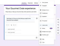 Screenshot of Google Forms and the field showing 12 different options for the answer format