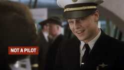 A photo of Leonardo DiCaprio in "Catch Me if You Can." The photo is captioned, "Not a pilot."