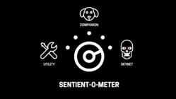 An illustration of the "sentient-o-meter," a dial showing a spectrum from utility to companion to Skynet.
