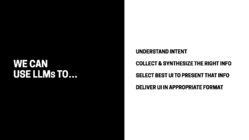 We can use LLMs to understand intent, collect & synthesize the right info, select the best UI to present that info, and deliver that UI in the appropriate format