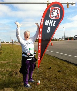 Nancy Griffin at mile 8 of the Outer Banks Half Marathon