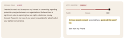 Before-and-after screenshot of Sinceerly's "CEO mode"
