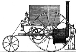 An etching of Trevithick's London Steam Carriage from 1803