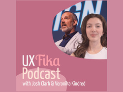Podcast cover image of Josh Clark and Veronika Kindred for UX Fika