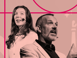 Stylized graphic image of Veronika Kindred and Josh Clark