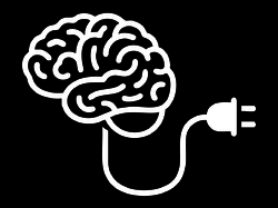 A promo illustration of a brain with an electrical cord, symbolizing the wiring of intent